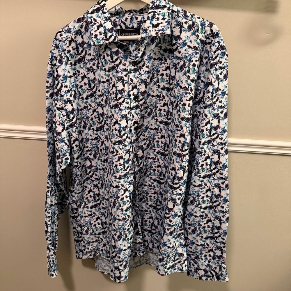 Joseph & David Floral Button Down Shirt Men’s 2XL Blue Long Sleeve